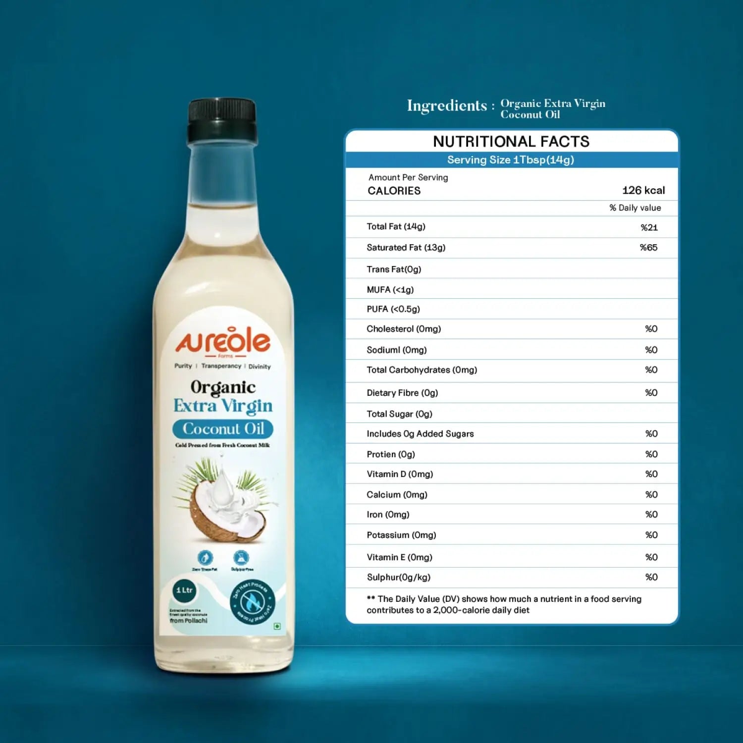 Organic Extra Virgin Coconut Oil Cold Pressed for Cooking, Hair Growth, Skin & Baby Massage