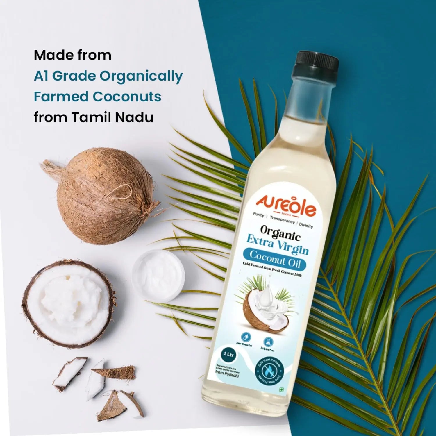 Organic Extra Virgin Coconut Oil Cold Pressed for Cooking, Hair Growth, Skin & Baby Massage