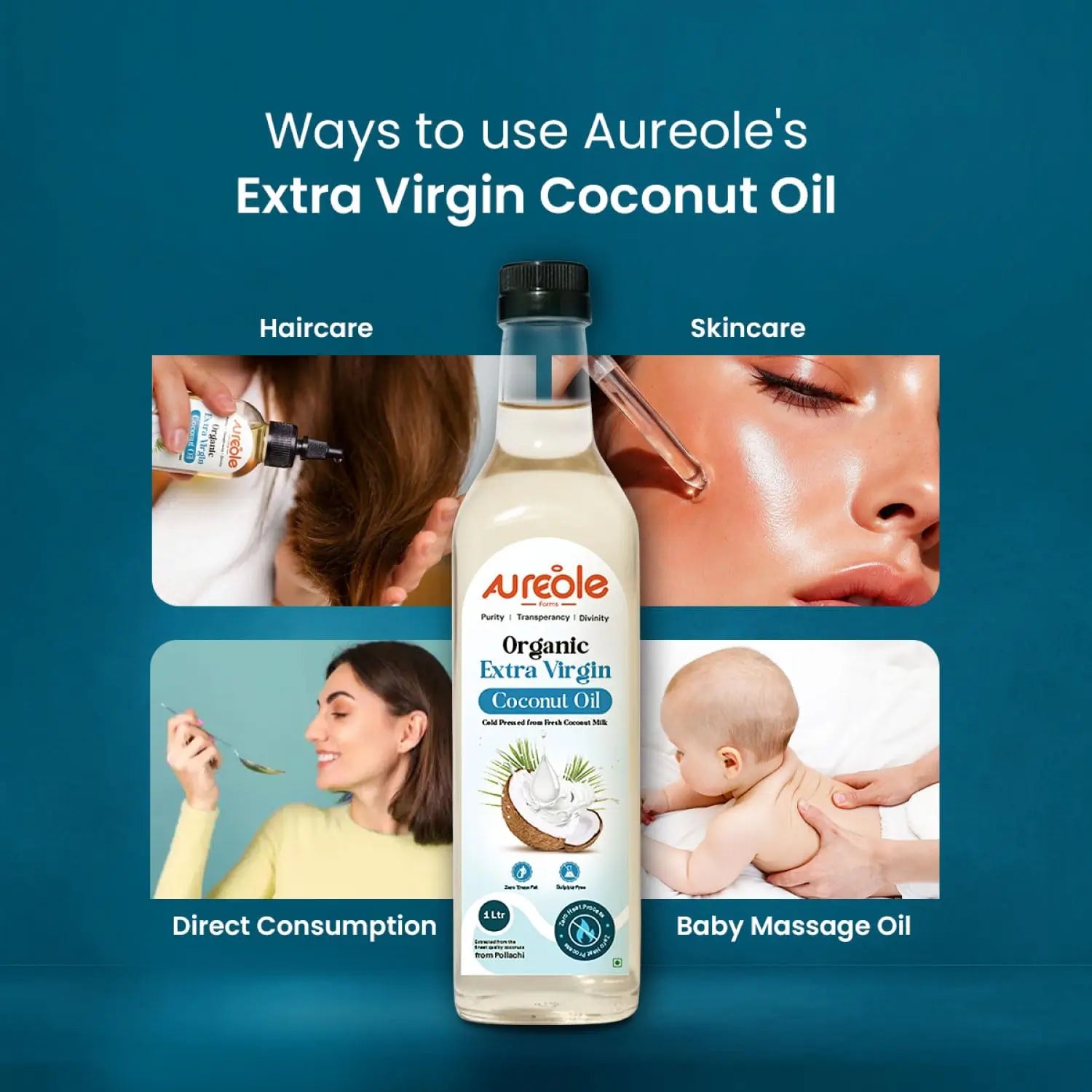 Organic Extra Virgin Coconut Oil Cold Pressed for Cooking, Hair Growth, Skin & Baby Massage