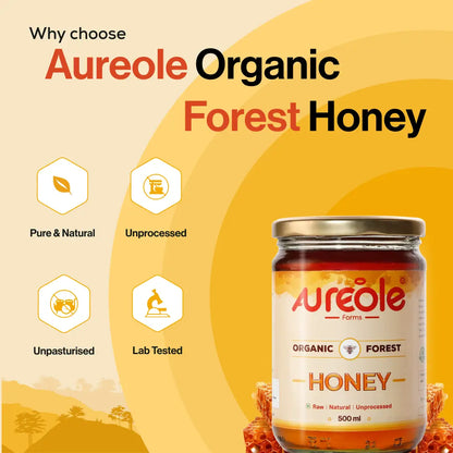 Aureole Farm Raw Organic Honey | 100% Pure and Natural | NPOP Certified | Raw and Unprocessed | Unpasteurized Honey | No Sugar Adulteration