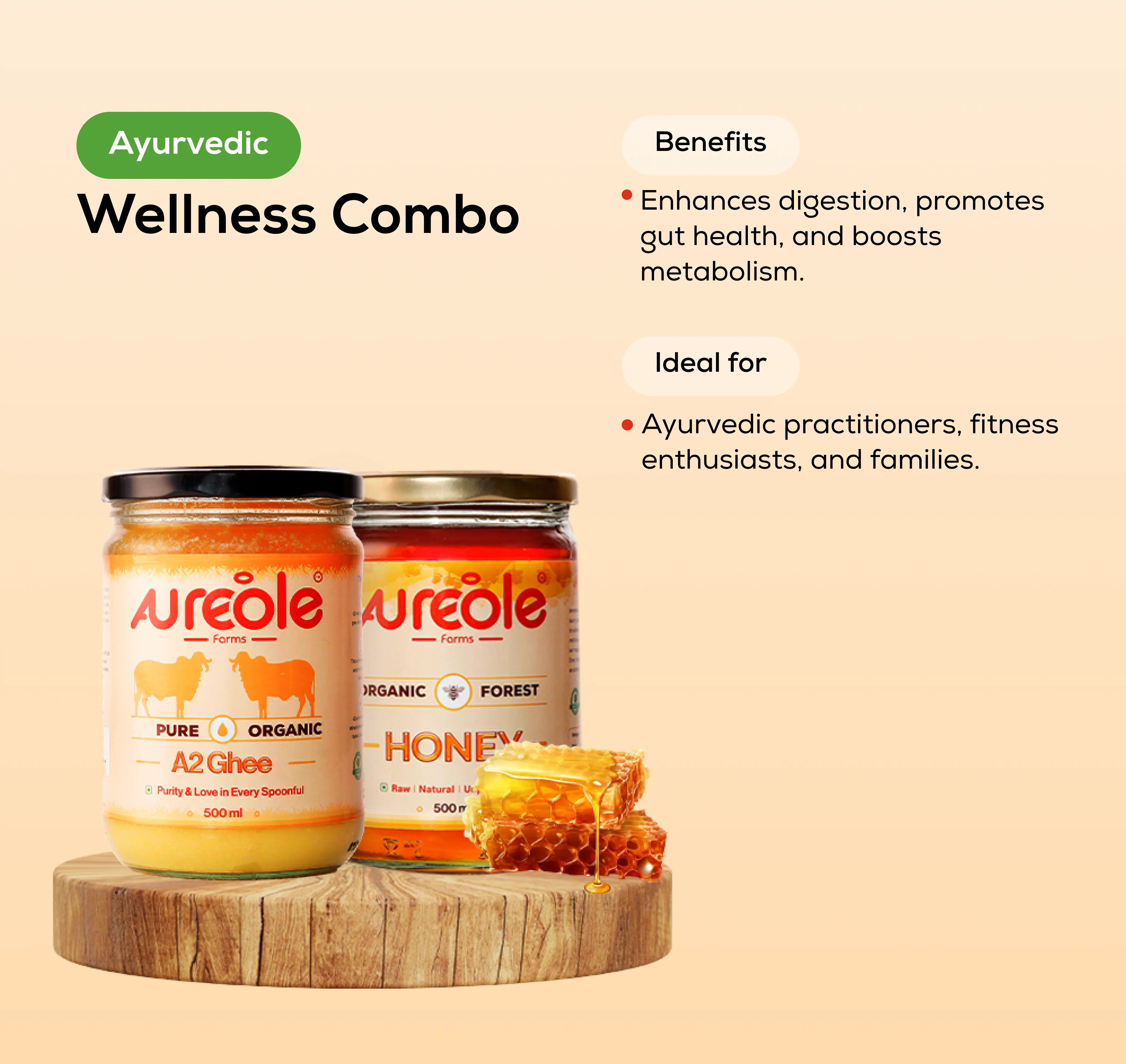 Ayurvedic Wellness Combo: Raw Organic Honey +  Organic A2 Ghee