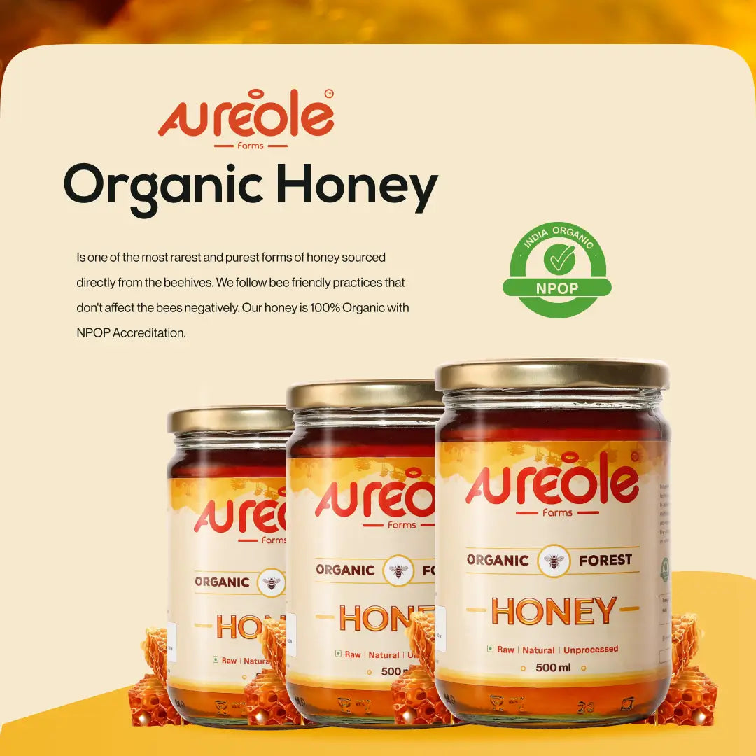 Aureole Farm Raw Organic Honey | 100% Pure and Natural | NPOP Certified | Raw and Unprocessed | Unpasteurized Honey | No Sugar Adulteration