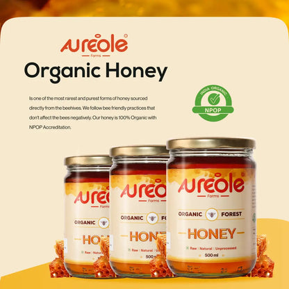 Aureole Farm Raw Organic Honey | 100% Pure and Natural | NPOP Certified | Raw and Unprocessed | Unpasteurized Honey | No Sugar Adulteration