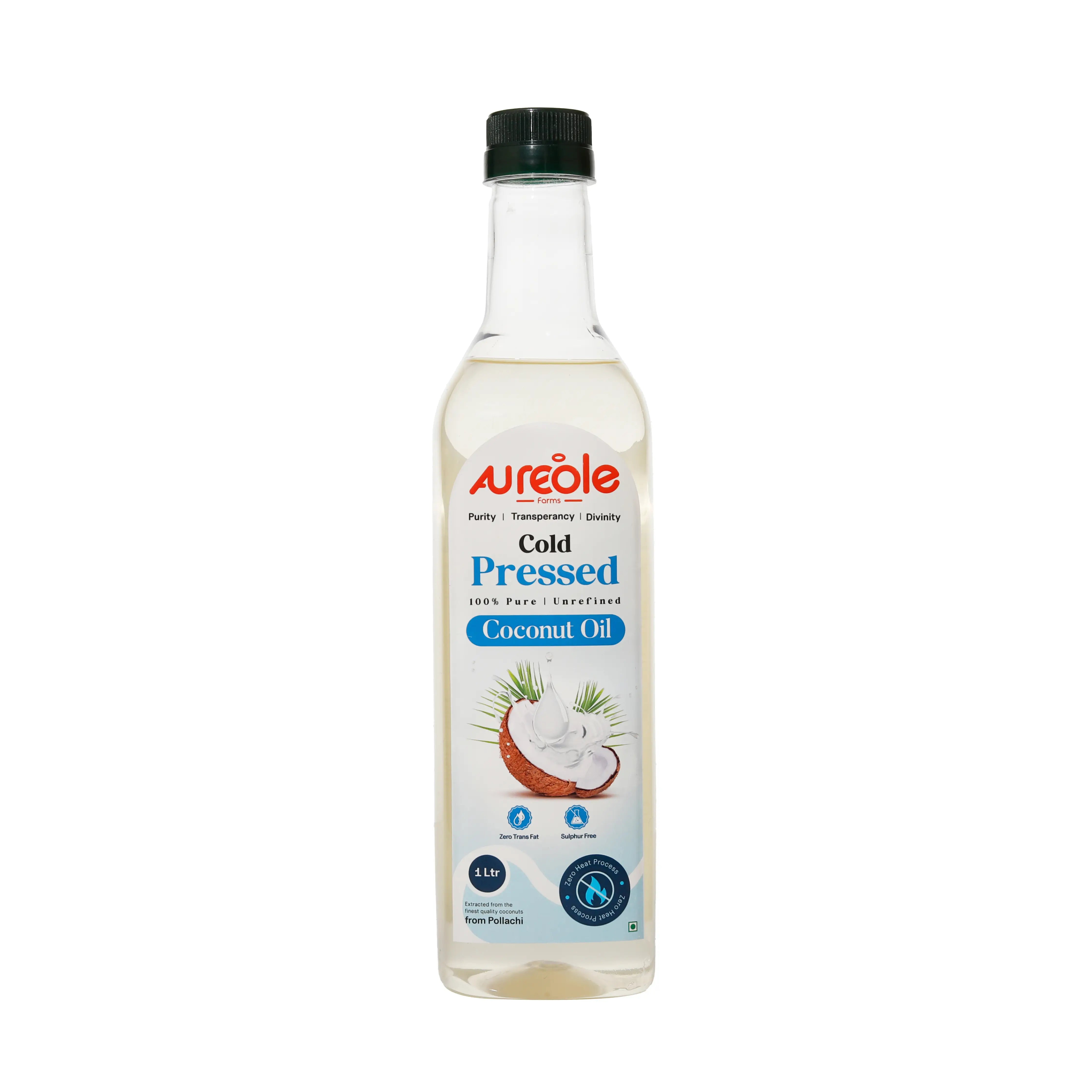 Aureole Farm Cold Pressed Coconut Oil 1 Litre | 100% Pure & Edible | Organic Virgin Coconut Oil for Cooking, Hair Growth, Baby Massage, Oil Pulling & Skin | Extra Virgin Coconut Oil | Unrefined & Unprocessed