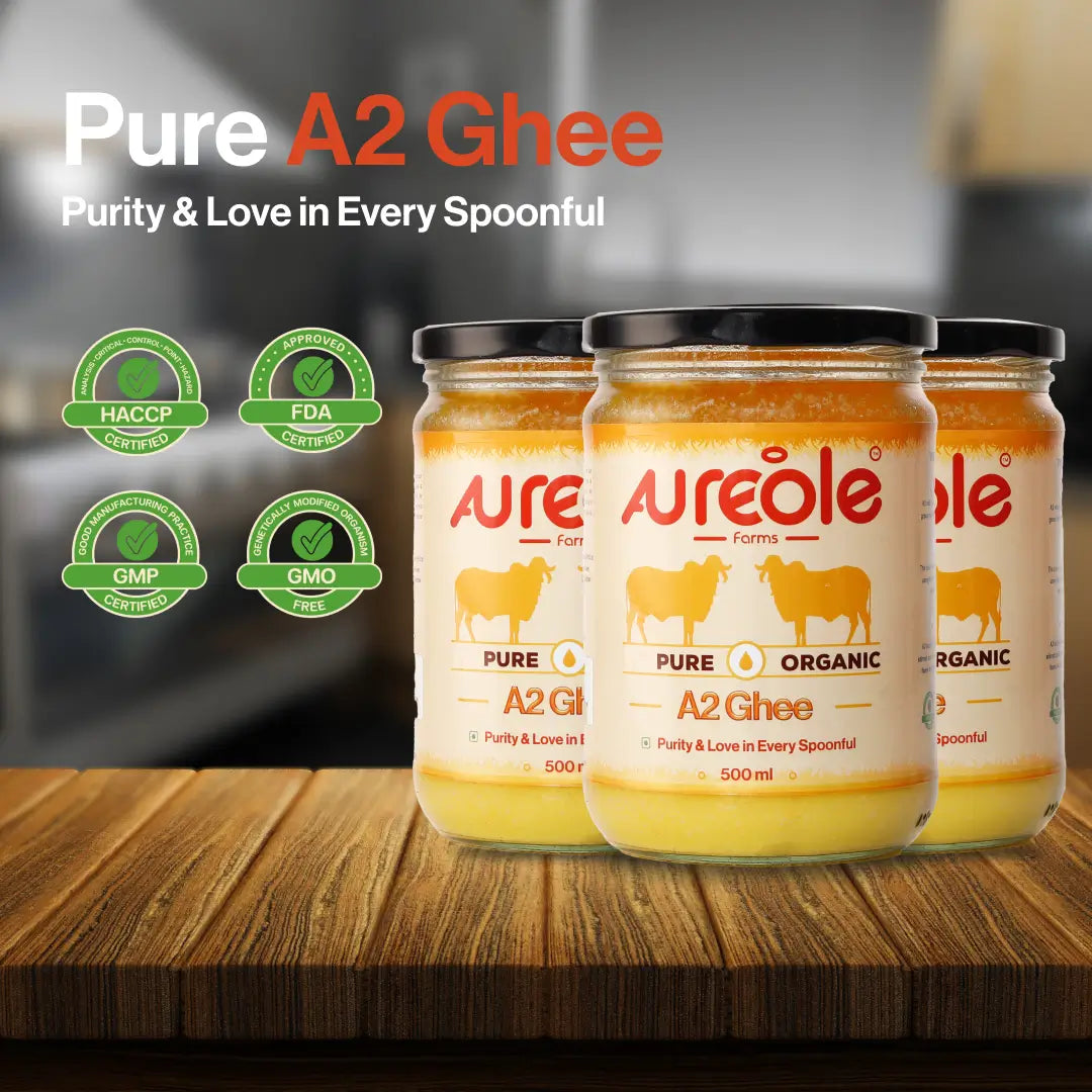 Aureole Farm A2 Cow Ghee (250 ml)| Cultured Gir Cow Ghee | Curd-Churned Bilona Ghee | Pure, Natural, and Healthy | Grass-Fed A2 Gir Cow Organic Ghee