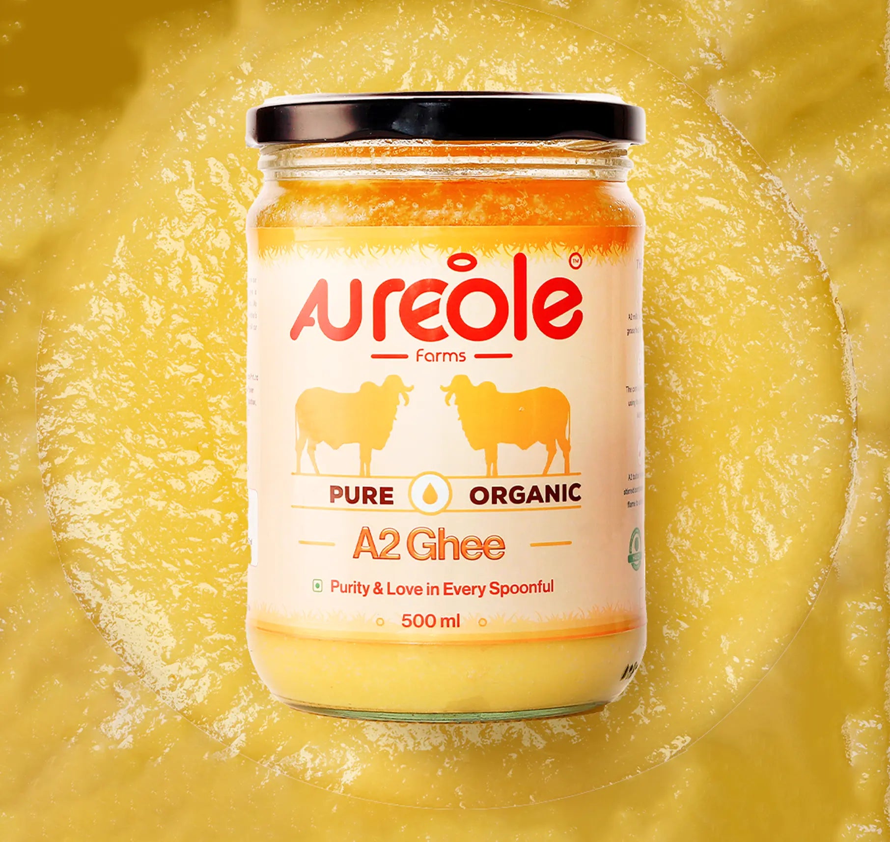 Aureole Farm A2 Cow Ghee (250 ml)| Cultured Gir Cow Ghee | Curd-Churned Bilona Ghee | Pure, Natural, and Healthy | Grass-Fed A2 Gir Cow Organic Ghee