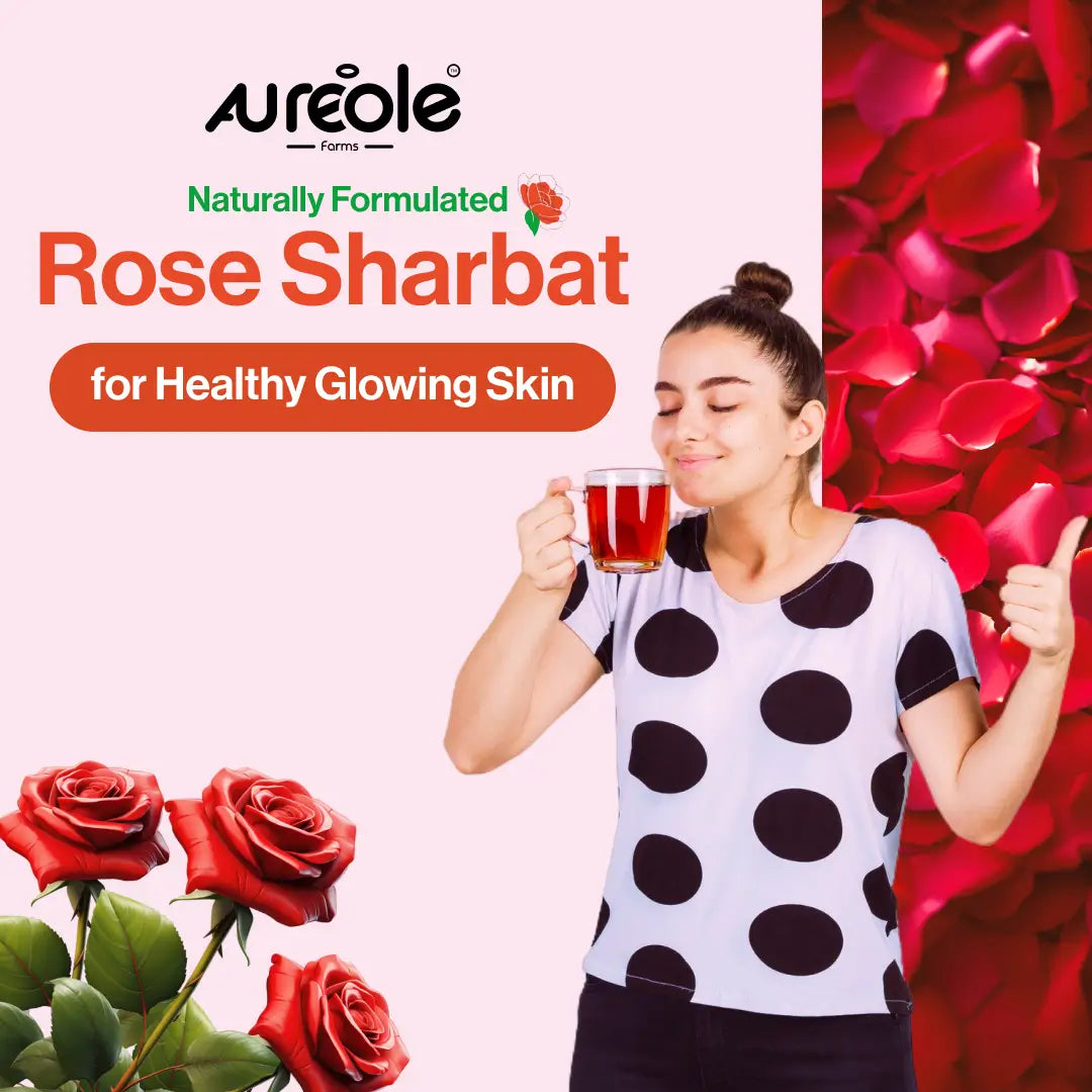 Aureole Farm 100% Organic Rose Sharbat (500ml) | Crafted from Real Rose Petals | Raw & Natural Rose Syrup