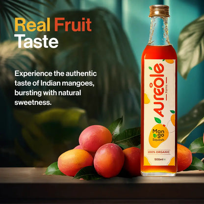 Aureole Farm 100% Raw Organic Mango Squash (500ml) | Pure Mango Fruit Syrup and Natural | Raw and Unprocessed | No Sugar Added, Just Real Mango |