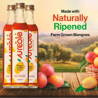 Aureole Farm 100% Raw Organic Mango Squash (500ml) | Pure Mango Fruit Syrup and Natural | Raw and Unprocessed | No Sugar Added, Just Real Mango |