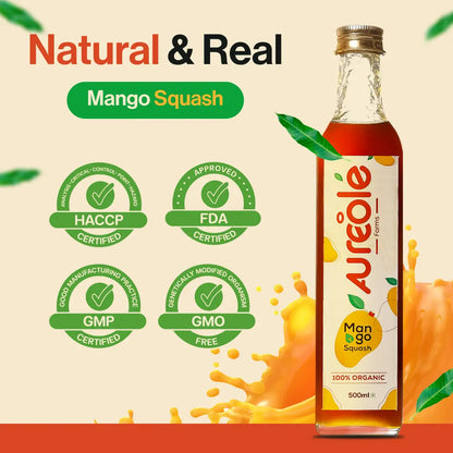 Aureole Farm 100% Raw Organic Mango Squash (500ml) | Pure Mango Fruit Syrup and Natural | Raw and Unprocessed | No Sugar Added, Just Real Mango |