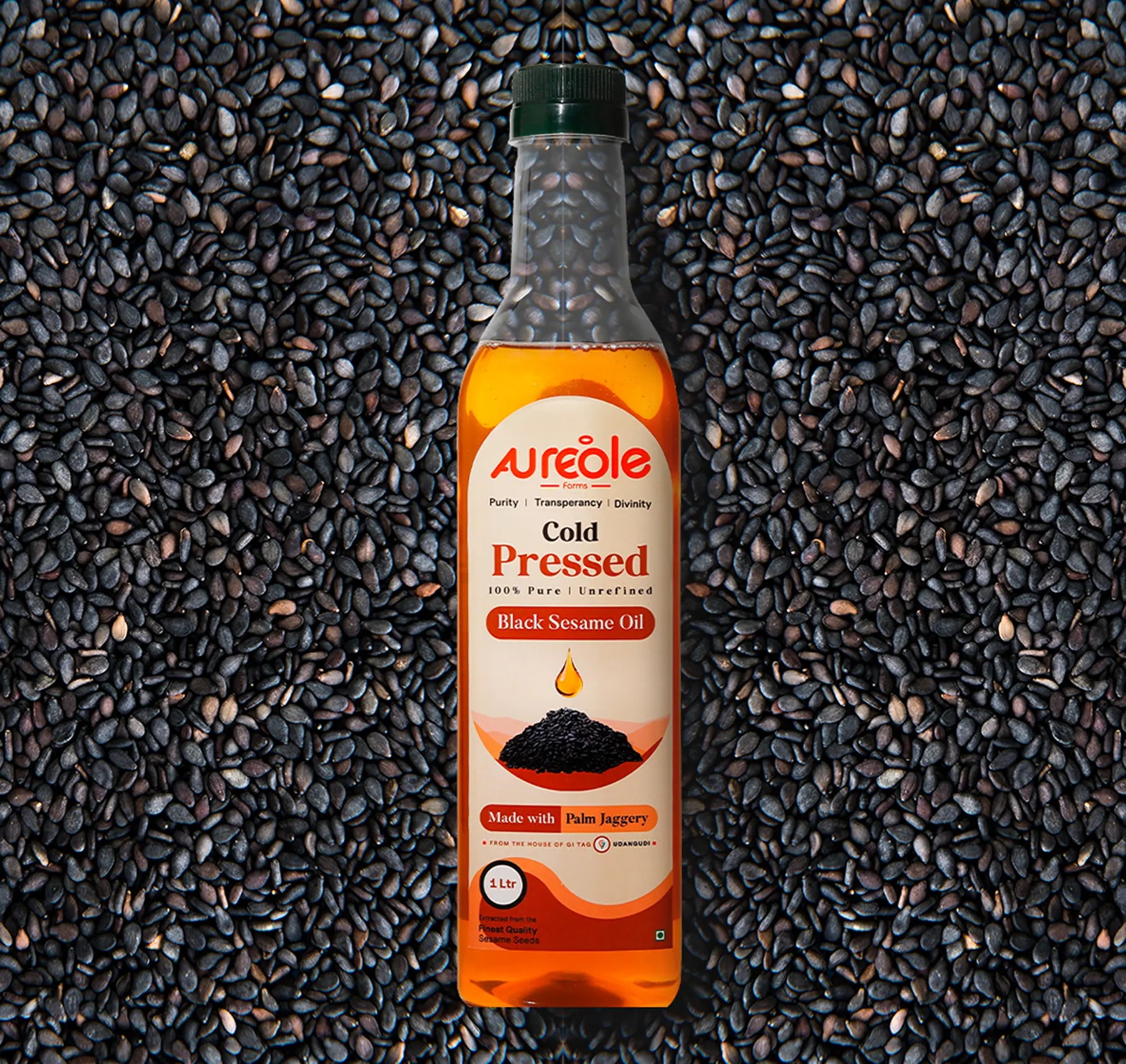 Aureole Farm Cold Pressed Gingelly Oil (Til Oil/Nallennai Oil) 1 Litre | 100% Pure & Natural | Sesame Oil for Cooking, Hair, Massage & Pooja | Cold Pressed Sesame Oil | Organic Til Oil for Eating