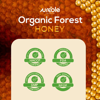 Aureole Farm Raw Organic Honey | 100% Pure and Natural | NPOP Certified | Raw and Unprocessed | Unpasteurized Honey | No Sugar Adulteration