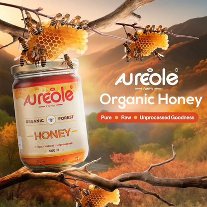 Aureole Farm Raw Organic Honey | 100% Pure and Natural | NPOP Certified | Raw and Unprocessed | Unpasteurized Honey | No Sugar Adulteration